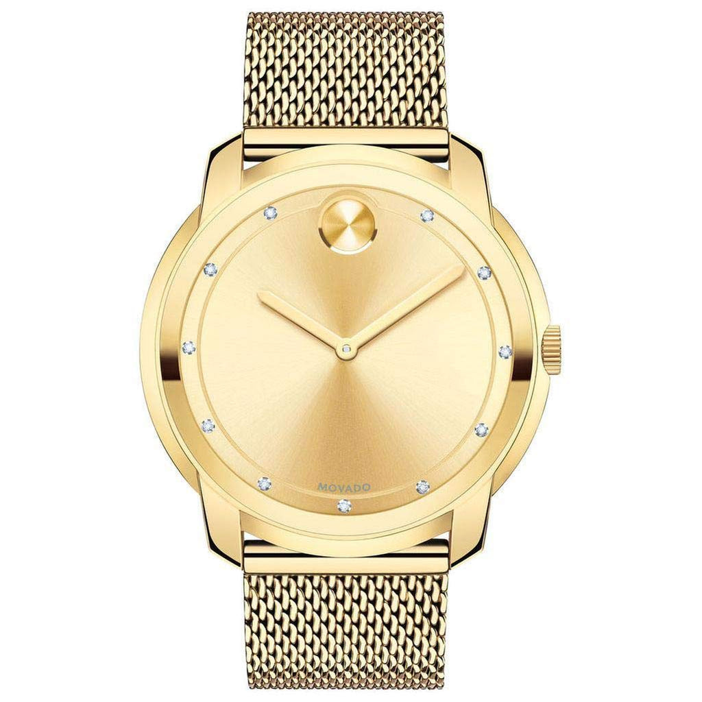 Movado Bold Diamonds Gold Dial Gold Mesh Bracelet Watch For Men - 3600460
