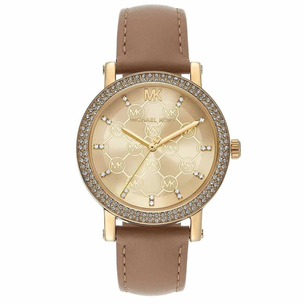 Michael Kors Corey Analog Gold Dial Brown Leather Strap Watch for Women - MK2986