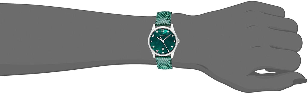 Gucci G-Timeless Green Mother of Pearl Dial Green Leather Strap Watch For Women - YA126585