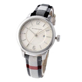 Burberry Classic Stone Silver Dial Horseberry Black Leather Strap Watch for Women - BU10103