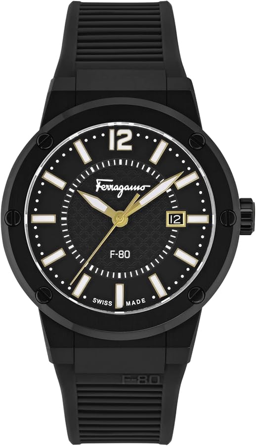 Salvatore Ferragamo F-80 Classic Black Dial Black Rubber Strap Watch for Men - SFHY01622