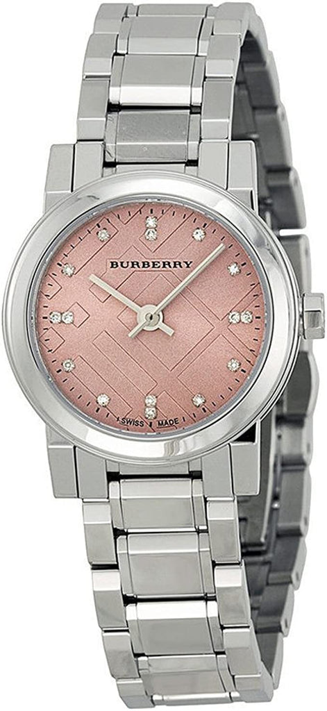 Burberry The City Diamonds Pink Dial Silver Steel Strap Watch for Women - BU9223