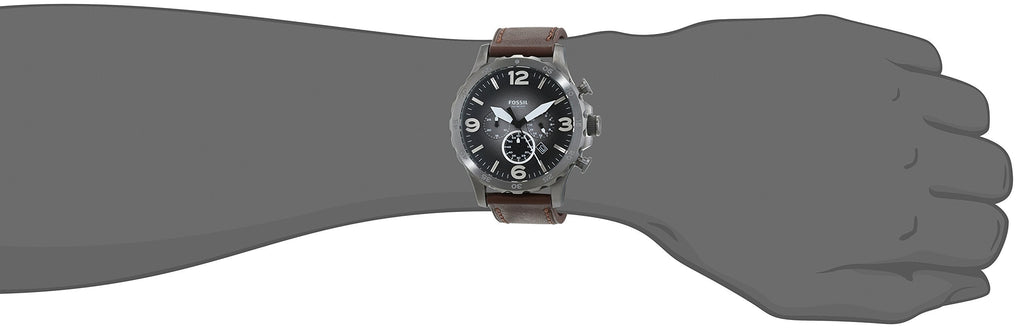 Fossil Nate Chronograph Grey Dial Brown Leather Strap Watch for Men - JR1424