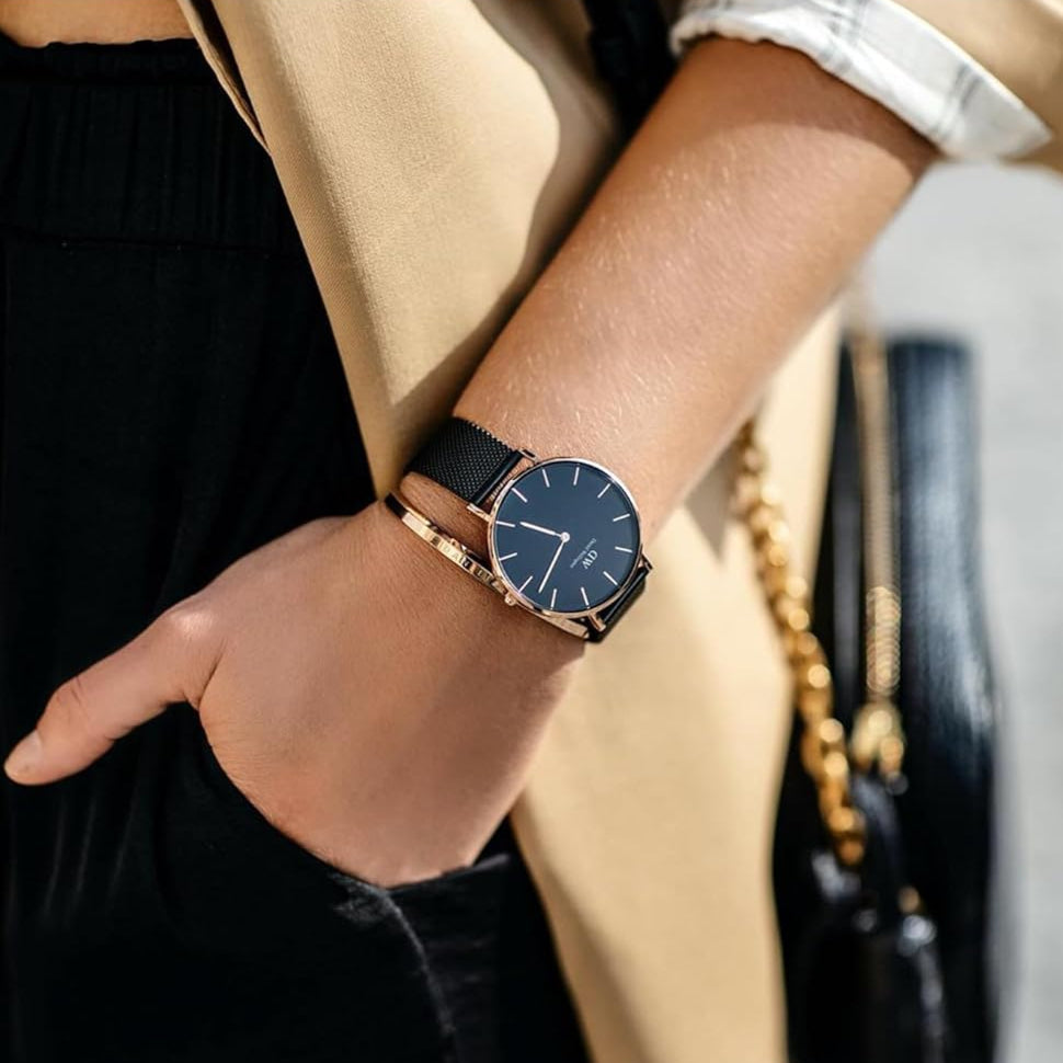 Daniel Wellington Petite Ashfield Black Dial Black Mesh Bracelet Watch Watch For Women - DW00100201