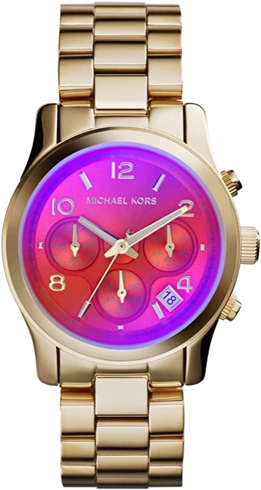Michael Kors Runway Iridescent Pink Dial Gold Steel Strap Watch for Women - MK5939