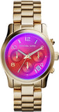 Michael Kors Runway Iridescent Pink Dial Gold Steel Strap Watch for Women - MK5939