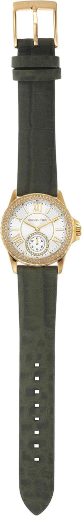 Michael Kors Mini Everest Crystals White Dial Green Leather Strap Watch for Women - MK4720