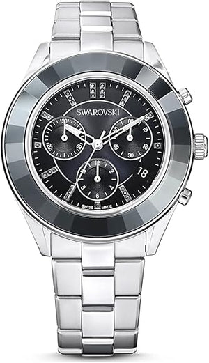 Swarovski Octea Lux Sport Chronograph Black Dial Silver Steel Strap Watch for Women - 5610520