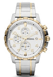 Fossil Dean Chronograph White Dial Silver Steel Strap Watch for Men - FS4795