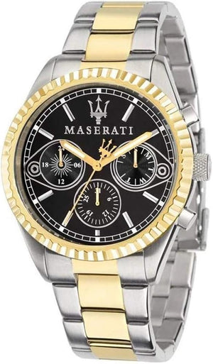 Maserati Competizione Chronograph Black Dial Two Tone Steel Strap Watch For Men - R8853100016
