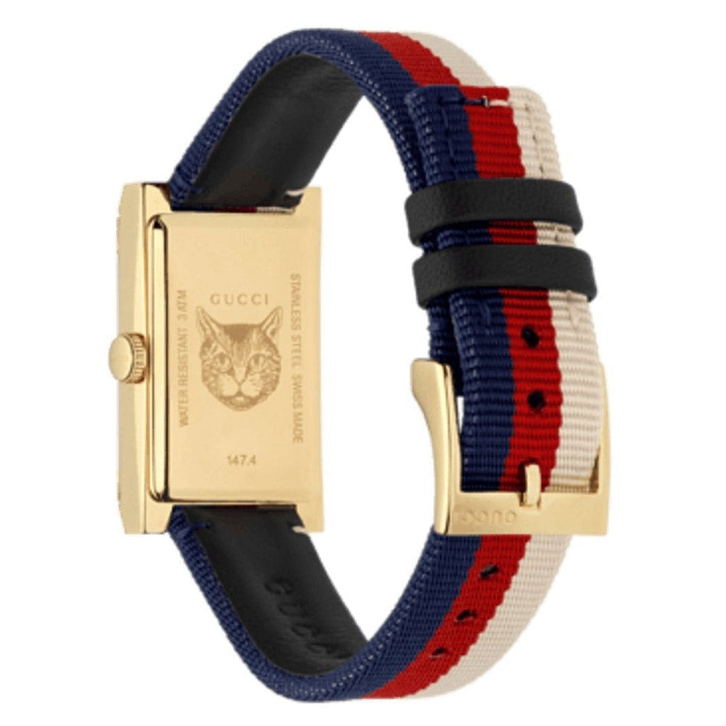 Gucci G-Frame Mother of Pearl Dial White Blue Red Nylon Strap Watch For Women - YA147405