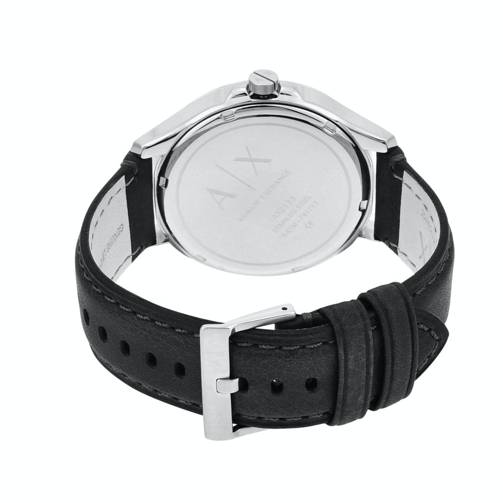 Armani Exchange Hampton Chronograph Black Dial Black Leather Strap Watch For Men - AX2101