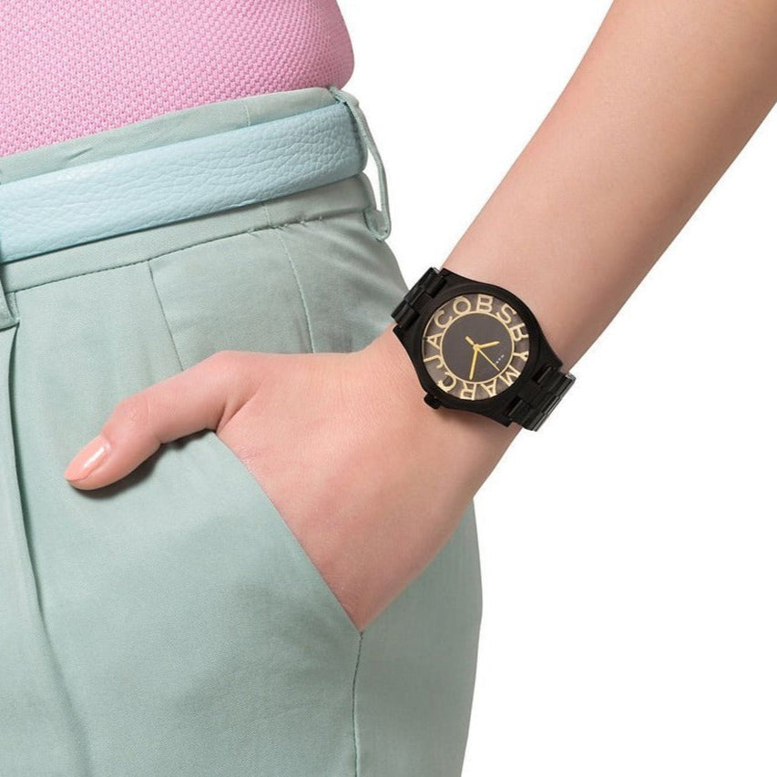 Marc Jacobs Henry Transparent Black Dial Black Steel Strap Watch for Women - MBM3255