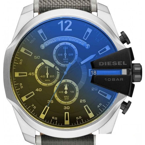 Diesel Mega Chief Chronograph Black Dial Grey Nylon Strap Watch For Men - DZ4523
