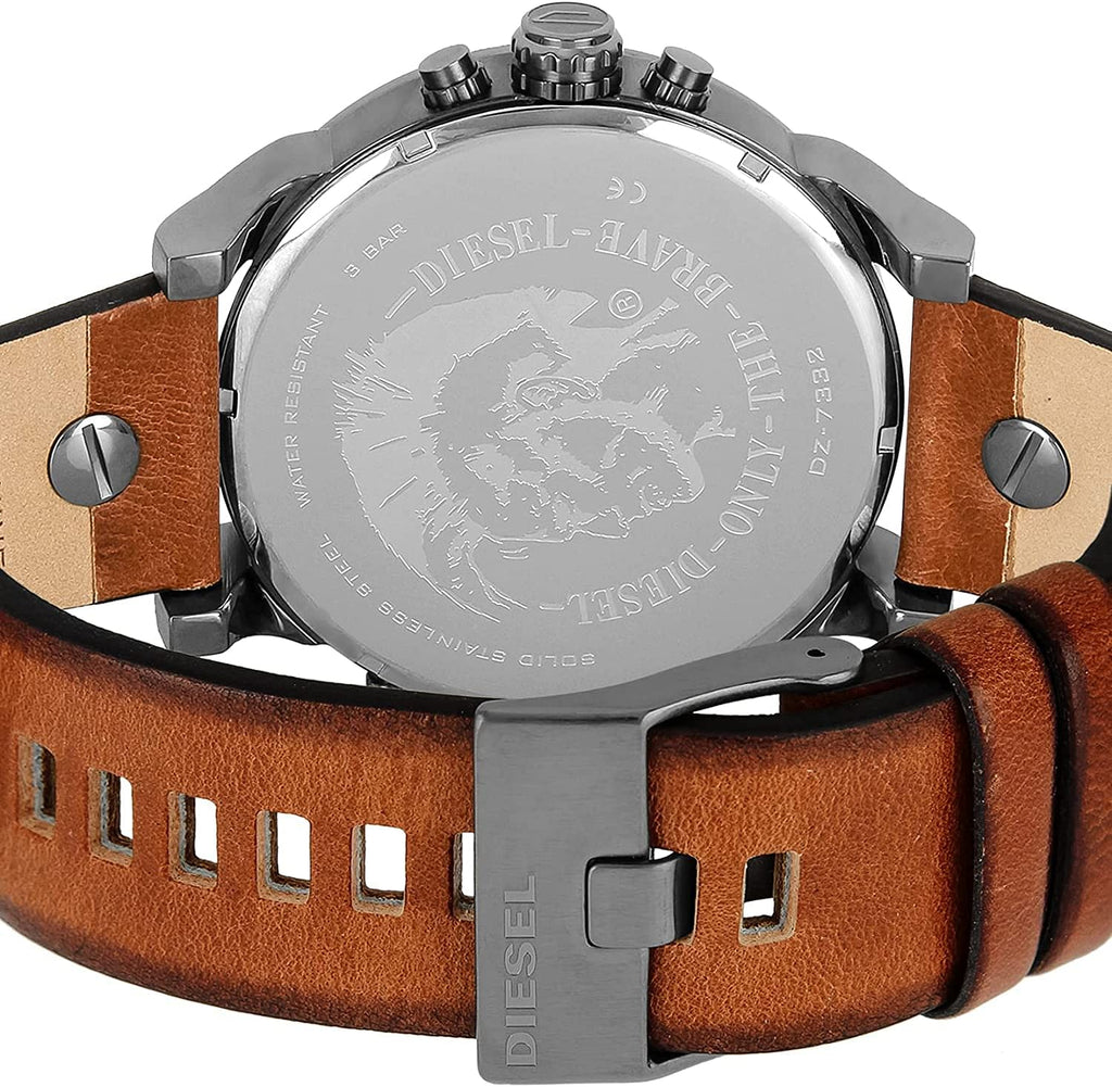 Diesel Mr Daddy 2.0 Chronograph Black Dial Brown Leather Strap Watch For Men - DZ7332
