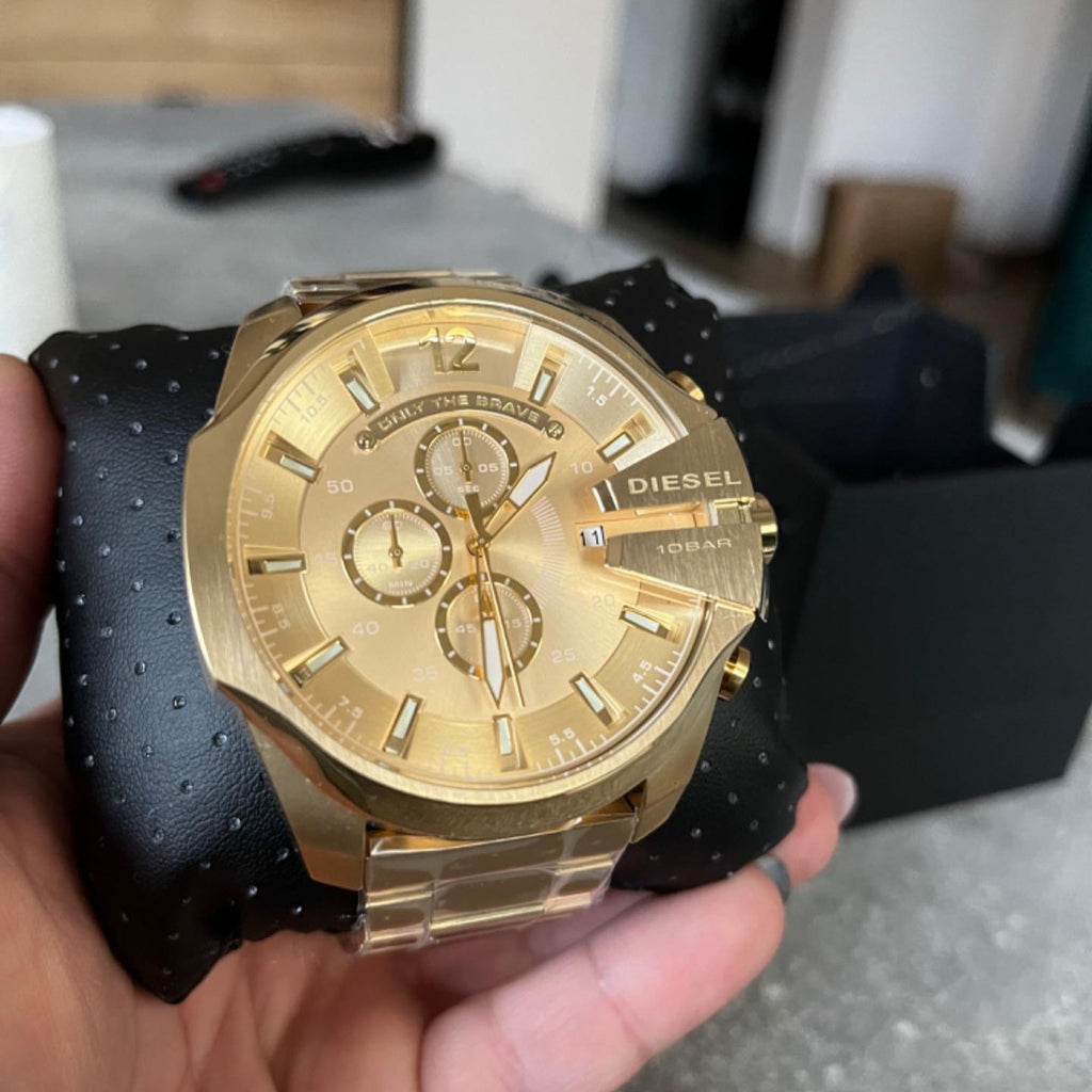 Diesel Mega Chief Chronograph Gold Dial Gold Steel Strap Watch For Men - DZ4360