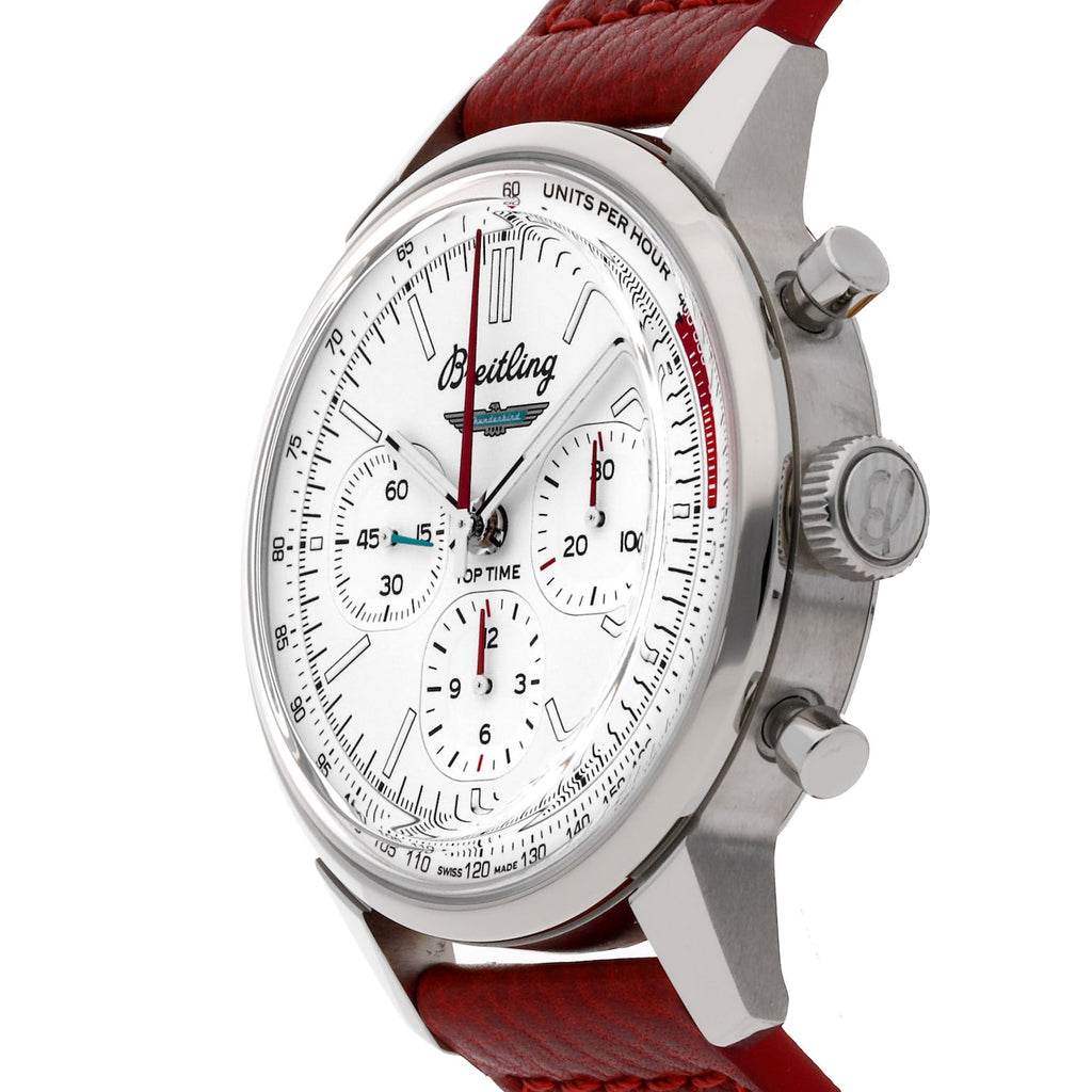Breitling Top Time B01 Ford Thunderbird White Dial Red Leather Strap Watch for Men - AB01766A1A1X1