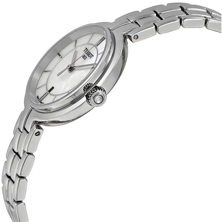Tissot T Lady Flamingo Mother of Pearl White Dial Silver Steel Strap Watch For Women - T094.210.11.111.00