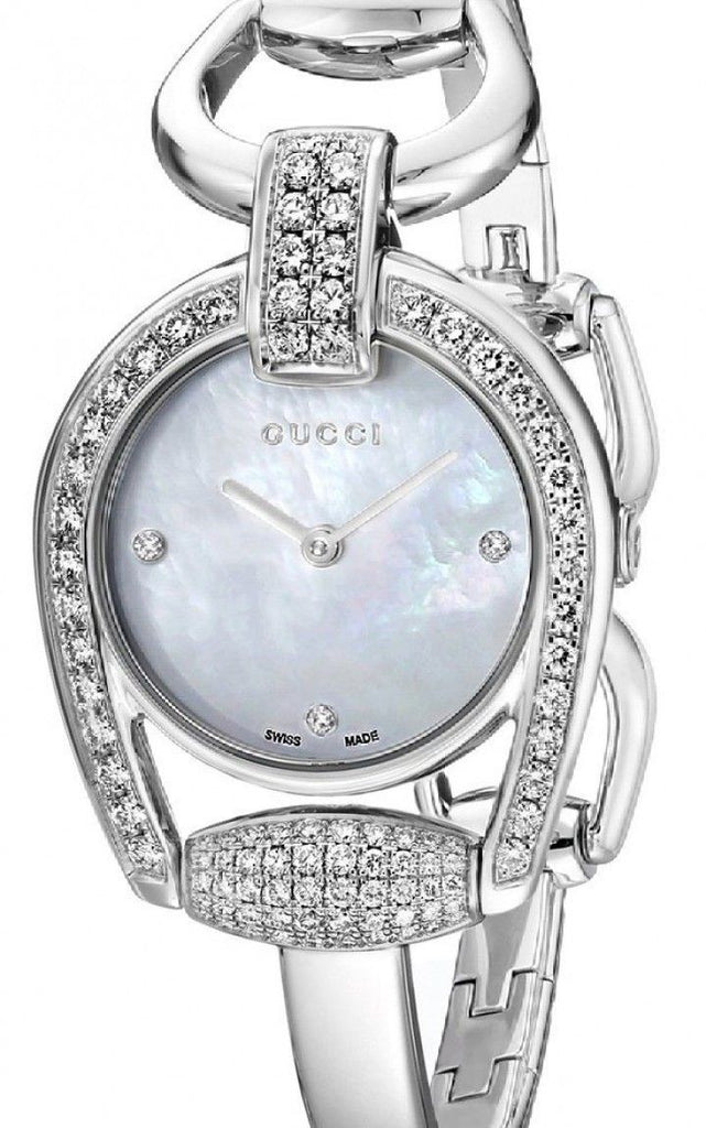 Gucci Horsebit Collection Diamonds Mother of Pearl Dial Silver Steel Strap Watch For Women - YA139505