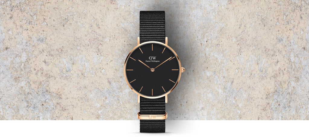Daniel Wellington Classic Petite Cornwall Black Dial Black NATO Strap Watch For Women - DW00100215