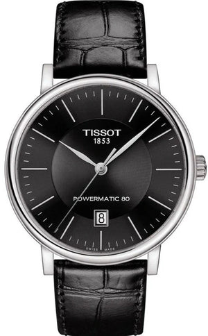 Tissot Carson Premium Powermatic 80 Black Dial Black Leather Strap Watch For Men - T122.407.16.051.00