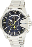 Diesel Mega Chief Chronograph Blue Dial Silver Steel Strap Watch For Men - DZ4465