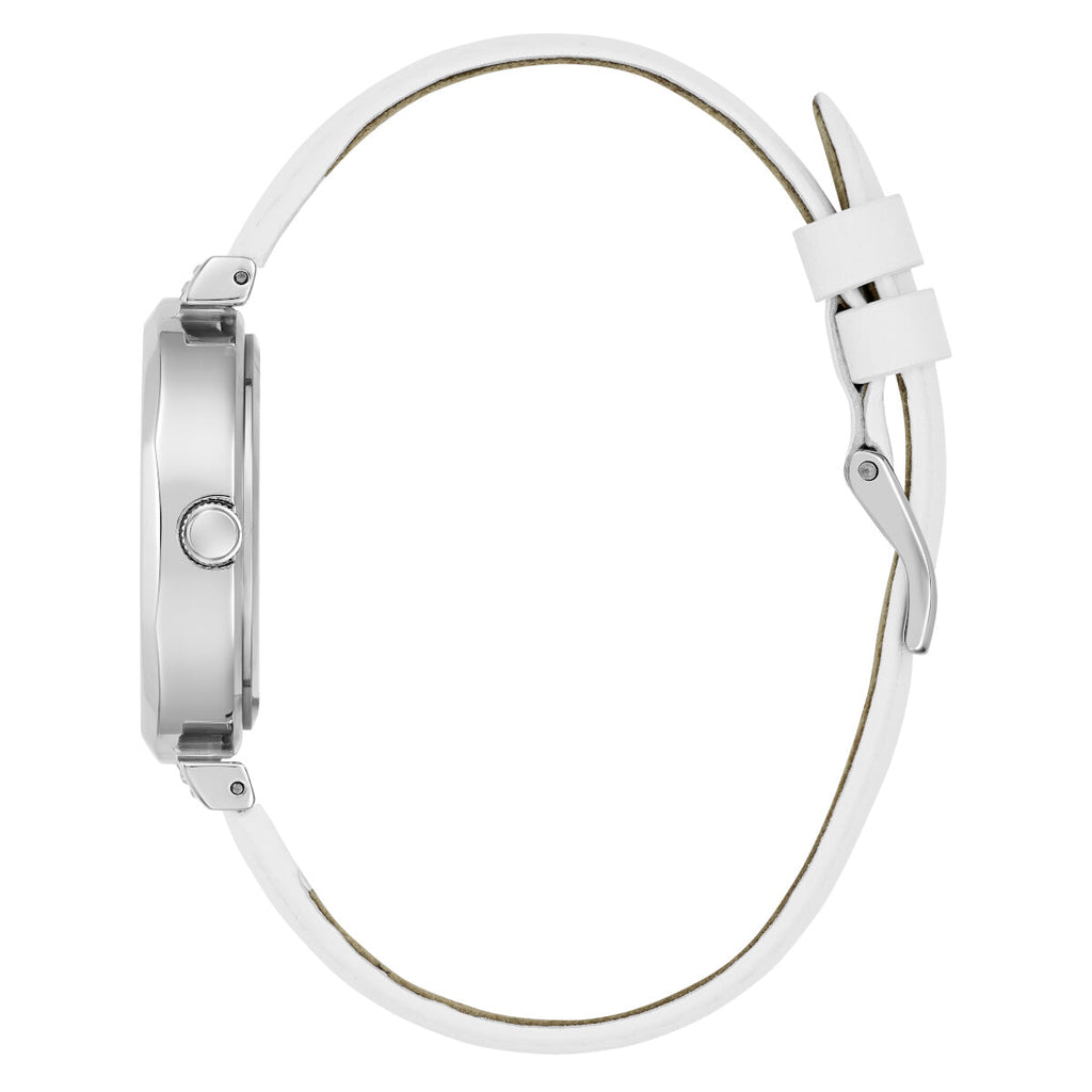 Guess Rumour Silver Dial White Leather Strap Watch For Women - GW0689L1