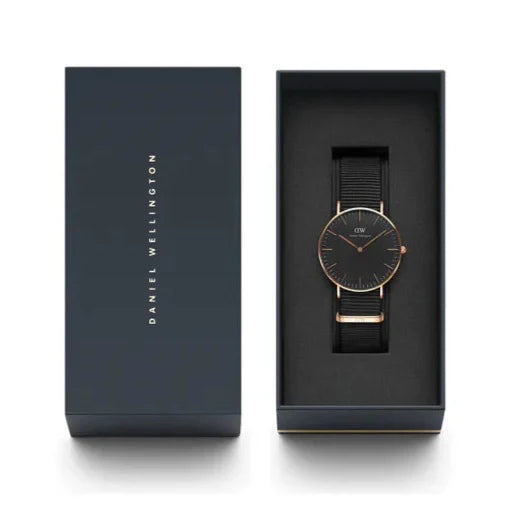 Daniel Wellington Classic Cornwall Black Dial Black NATO Strap Watch For Women - DW00100150