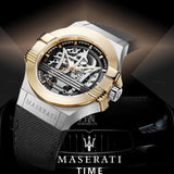 Maserati Potenza Automatic Skeleton Dial Black Leather Strap Watch For Men - R8821108011