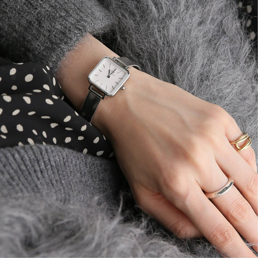 Daniel Wellington Quadro Studio White Dial Silver Mesh Bracelet Watch For Women - DW00100521