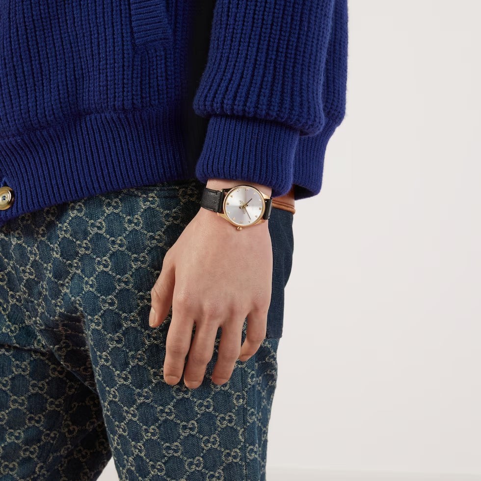 Gucci G Timeless Quartz Silver Dial Black Leather Strap Watch For Women - YA1264181