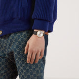 Gucci G Timeless Quartz Silver Dial Black Leather Strap Watch For Women - YA1264181