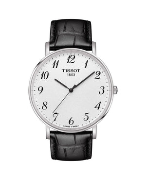 Tissot Everytime Large White Dial Black Leather Strap Watch For Men - T109.610.16.032.00