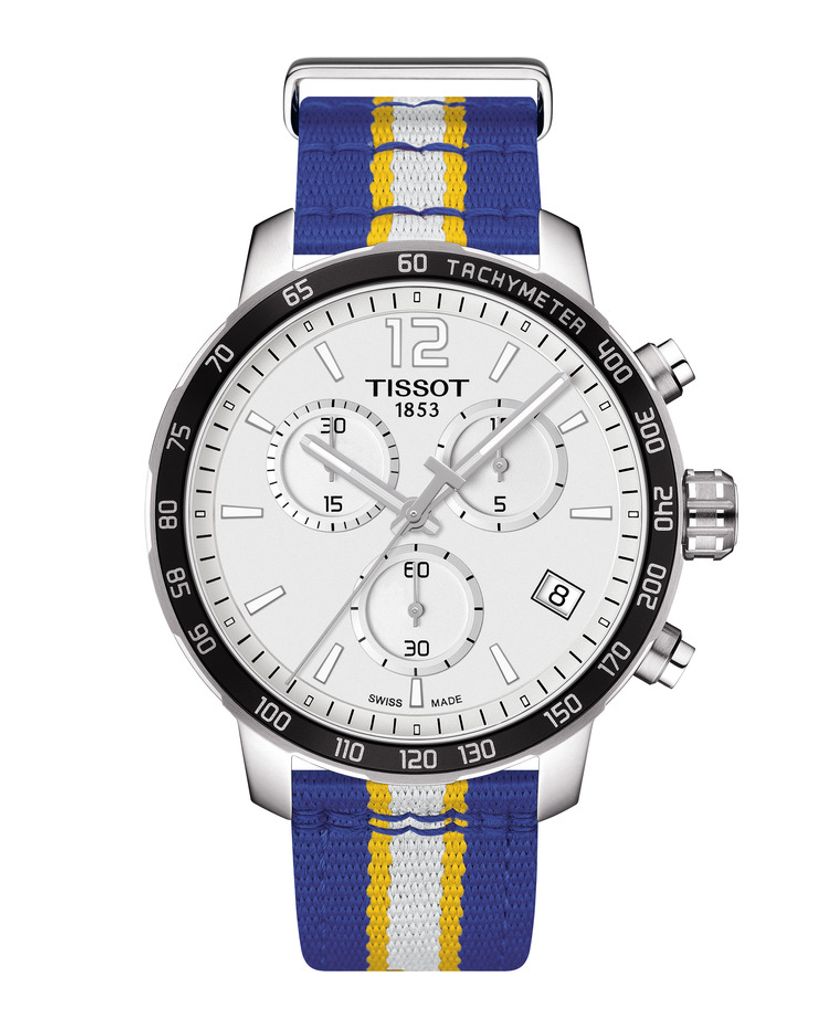 Tissot Quickster Chronograph NBA Golden State Warriors White Dial Two Tone NATO Strap Watch for Men - T095.417.17.037.15
