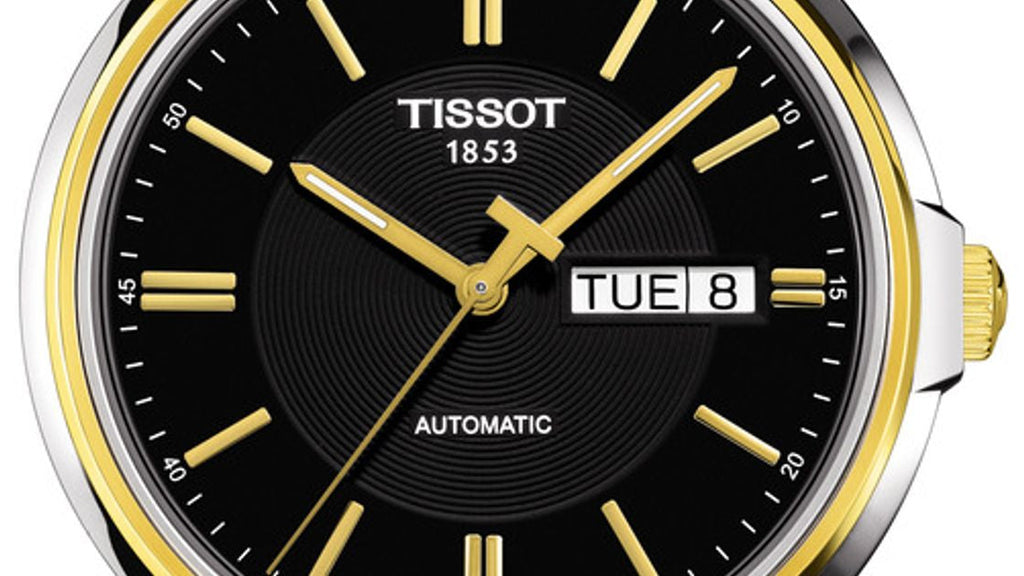 Tissot Automatics III Day Date Black Dial Two Tone Steel Strap Watch For Men - T065.430.22.051.00