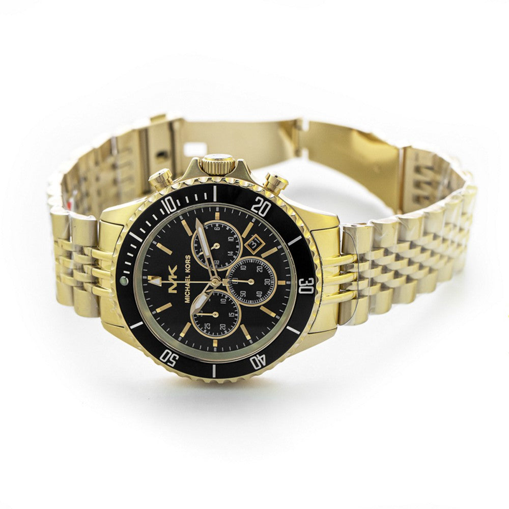 Michael Kors Bayville Chronograph Black Dial Gold Steel Strap Watch For Men - MK8726
