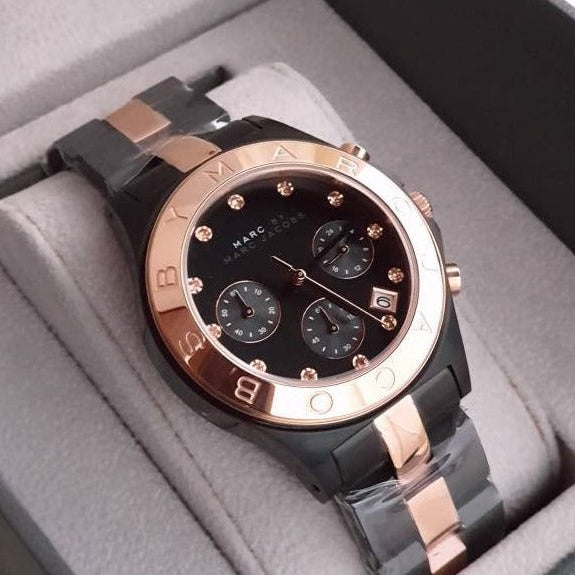 Marc Jacobs Blade Chronograph Grey Dial Two Tone Steel Strap Watch for Women - MBM8583