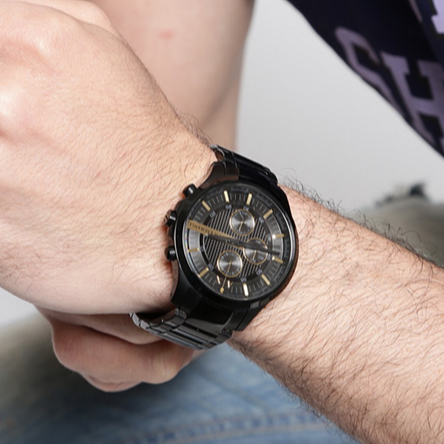 Armani Exchange Hampton Chronograph Black Dial Black Steel Strap Watch For Men - AX2164