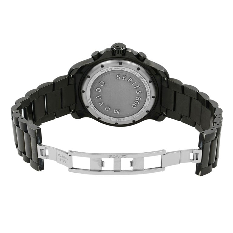Movado Series 800 Chronograph Black Dial Black Steel Strap Watch For Men - 2600119
