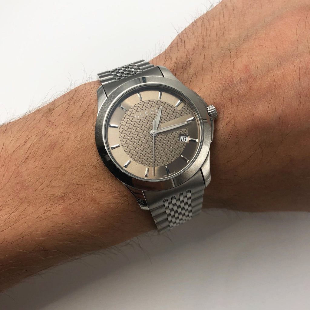 Gucci G Timeless Brown Dial Silver Steel Strap Watch For Women - YA126503