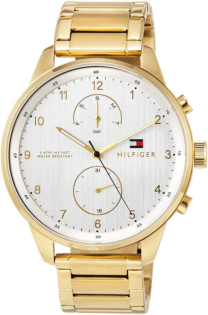 Tommy Hilfiger Chase Quartz White Dial Gold Steel Strap Watch for Men - 1791576