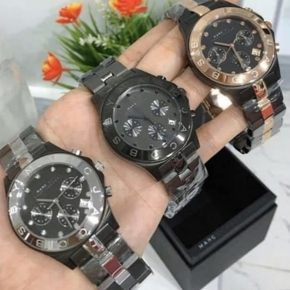 Marc Jacobs Blade Chronograph Black Dial Black Steel Strap Watch for Women - MBM3103