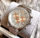 Michael Kors Lexington Chronograph Silver Dial Silver Steel Strap Watch for Men - MK8515