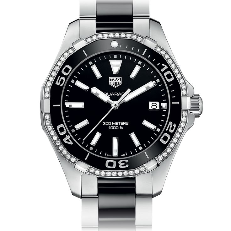 Tag Heuer Aquaracer Quartz Diamonds Black Dial Two Tone Steel Strap Watch for Women - WAY131G.BA0913