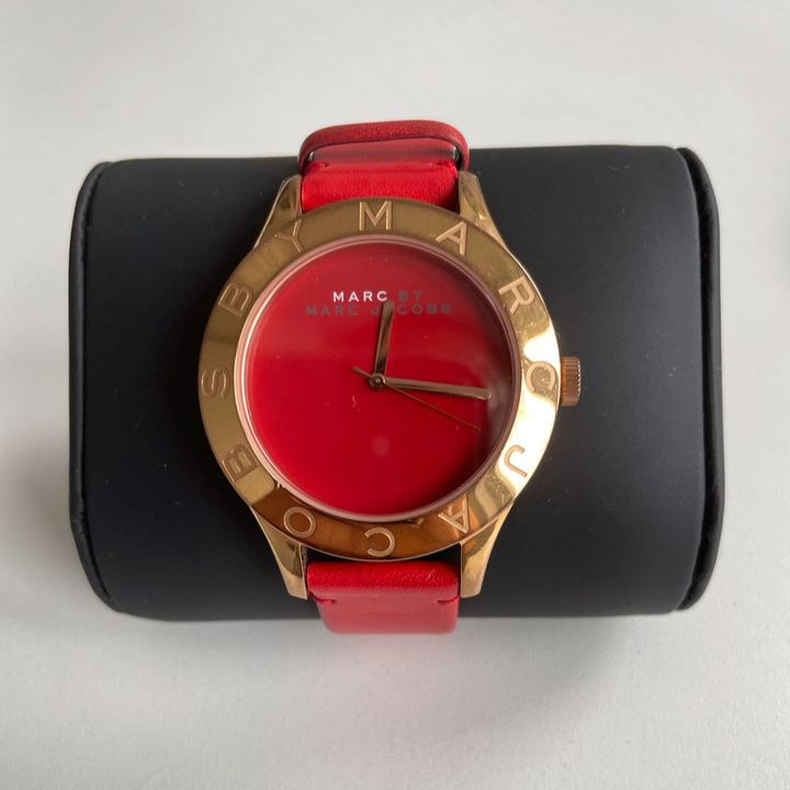 Marc Jacobs Blade Red Dial Red Leather Strap Watch for Women - MBM1204