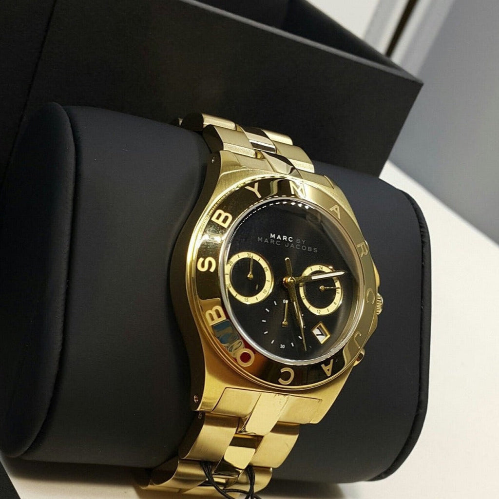 Marc Jacobs Blade Chronograph Black Dial Gold Steel Strap Watch for Women - MBM3309