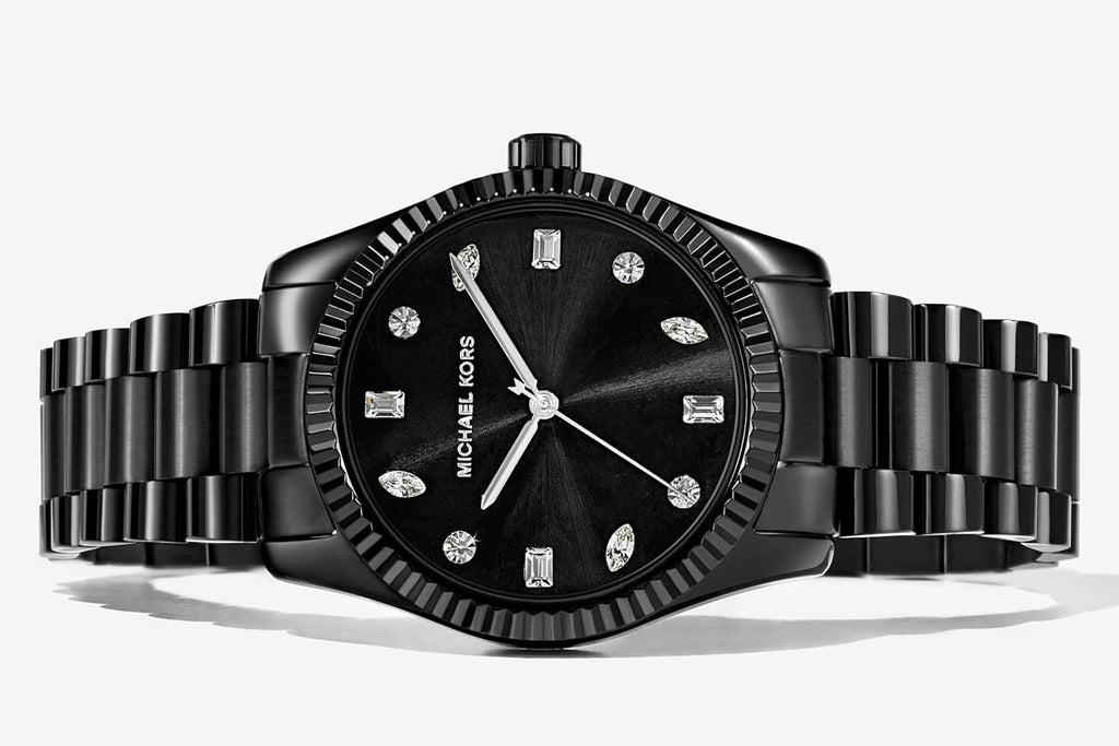 Michael Kors Lexington Lux Black Dial Black Steel Strap Watch For Women - MK7442