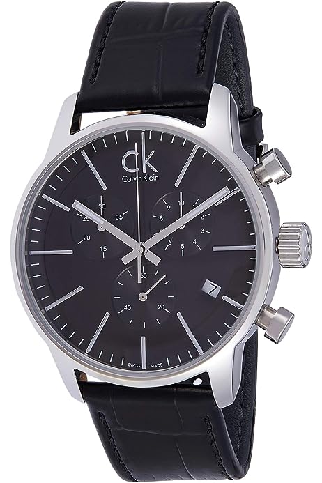 Calvin Klein Masculine Chronograph Black Dial Black Leather Strap Watch for Men - K2H27102