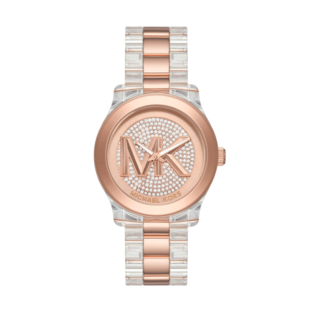 Michael Kors Runway Analog Crystals Rose Gold Dial Two Tone Steel Strap Watch for Women - MK7355