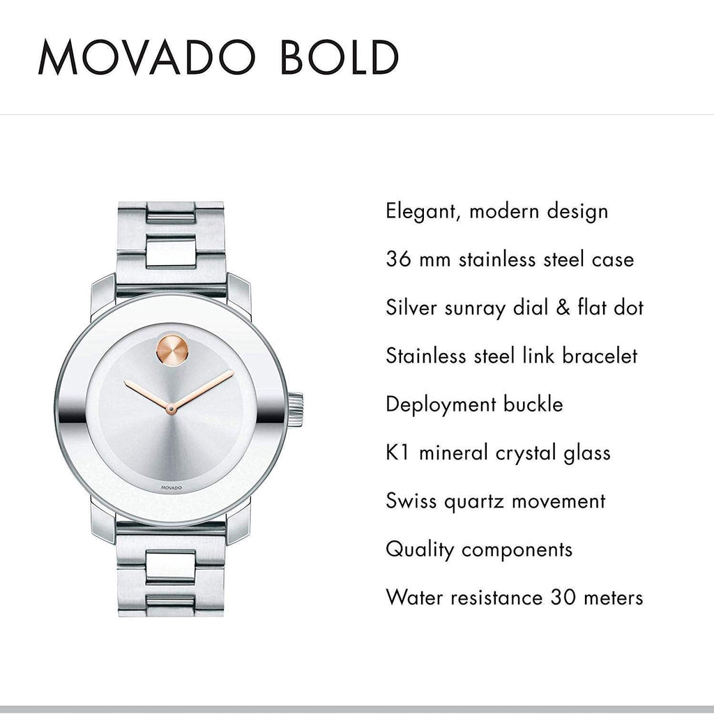 Movado Bold Silver Dial Silver Steel Strap Watch For Women - 3600084